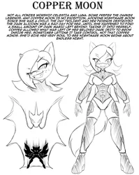 Size: 1378x1730 | Tagged: safe, artist:tinker-tock, derpibooru import, oc, oc:copper moon, unofficial characters only, anthro, action pose, image, monochrome, png, redesign, sketch, smiling, smirk, solo