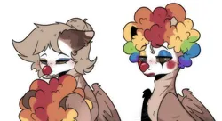 Size: 1740x947 | Tagged: safe, artist:aff3ct10n, derpibooru import, oc, oc:amoo, unofficial characters only, pegasus, pony, zebra, clown, clown makeup, clown nose, clown wig, ear piercing, earring, female, image, jewelry, mare, meme, pegasus oc, piercing, png, pony oc, red nose, simple background, solo, white background, wig, wings, zebra oc