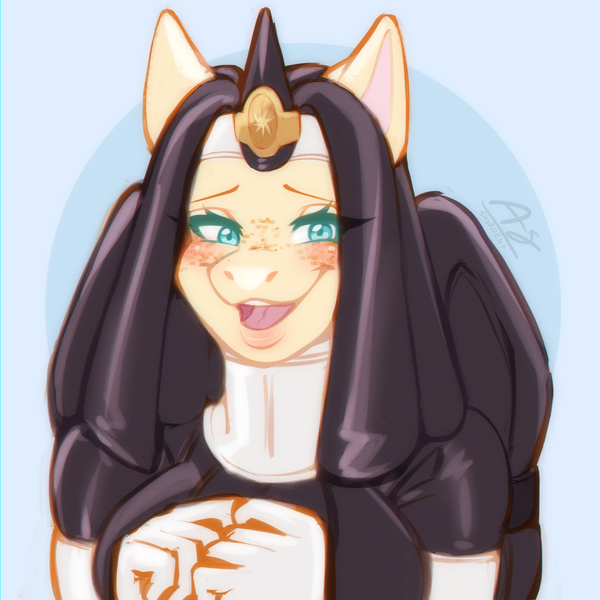 Size: 2400x2400 | Tagged: questionable, artist:gummiipupp, derpibooru import, oc, oc:copper moon, unofficial characters only, alicorn, anthro, clothes, gloves, horn, horn ring, image, jewelry, latex, nervous, nun, png, ring, solo