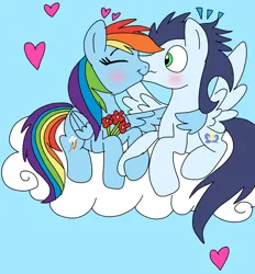 Size: 720x775 | Tagged: safe, artist:dasher666, artist:soarindash4ever, derpibooru import, edit, rainbow dash, soarin', pegasus, pony, female, image, kiss on the lips, kissing, male, mare, png, shipping, soarindash, stallion, straight