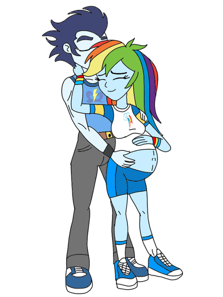 Size: 720x960 | Tagged: safe, artist:dasher666, artist:metaldudepl666, derpibooru import, edit, rainbow dash, soarin', human, equestria girls, female, image, male, png, preggo dash, pregnant, shipping, soarindash, straight