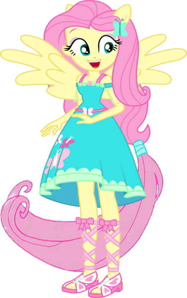 Size: 564x898 | Tagged: safe, artist:dustinwatsongkx, derpibooru import, edit, editor:incredibubbleirishguy, vector edit, fluttershy, equestria girls, equestria girls series, boho, clothes, dress, fluttershy boho dress, image, png, ponied up, pony ears, ponytail, simple background, spread wings, transparent background, vector, wings