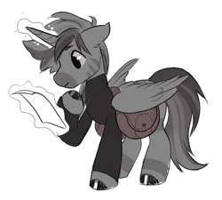 Size: 3523x3171 | Tagged: safe, artist:opalacorn, derpibooru import, oc, oc:silver stream, unofficial characters only, pony, zebra, zebracorn, bag, glow, glowing horn, horn, image, jpeg, levitation, looking at something, magic, male, saddle bag, solo, stallion, telekinesis