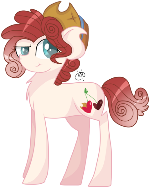 Size: 1374x1722 | Tagged: safe, artist:gallantserver, derpibooru import, oc, oc:cordial berry, earth pony, pony, female, hat, image, mare, offspring, parent:buffalo bull, parent:cherry jubilee, png, simple background, solo, transparent background