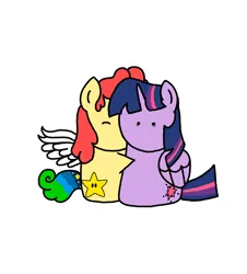 Size: 3023x3351 | Tagged: safe, artist:professorventurer, derpibooru import, twilight sparkle, twilight sparkle (alicorn), oc, oc:power star, alicorn, pegasus, pony, chibi, crying, duo, female, hug, image, mare, png, rule 85, simple background, squee, super mario 64, super mario bros., teary eyes, white background