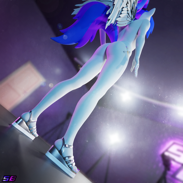 Size: 2160x2160 | Tagged: questionable, artist:shadowboltsfm, derpibooru import, oc, oc:inkwell stylus, anthro, plantigrade anthro, 3d, blender, butt, clothes, feet, female, high res, image, low angle, not sfm, nudity, png, sandals, shoes, shoes only, solo