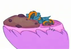 Size: 2501x1708 | Tagged: safe, artist:saphypone, derpibooru import, oc, oc:saphira moon, oc:skittle, unofficial characters only, pegasus, pony, cookie, food, holding a pony, image, jpeg, micro, sleeping, tiny, tiny ponies