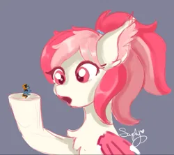 Size: 915x812 | Tagged: safe, artist:saphypone, derpibooru import, oc, oc:blood moon, oc:skittle, unofficial characters only, bat pony, pegasus, pony, :o, holding a pony, image, micro, open mouth, png, tiny, tiny ponies