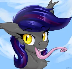 Size: 4196x4000 | Tagged: safe, artist:neoncel, edit, editor:edits of hate, editor:strifesnout, ponerpics import, oc, oc:firestarter, unofficial characters only, bat pony, pony, fangs, female, flag, icon, image, long tongue, mare, neck fluff, open mouth, png, prehensile tongue, solo, tongue out, tongue wrap