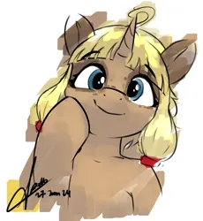 Size: 1776x1928 | Tagged: safe, artist:potato22, derpibooru import, oc, oc:syl, unofficial characters only, earth pony, pony, unicorn, bipedal, bust, female, human shoulders, image, looking at you, mare, png, smiling, smiling at you, solo