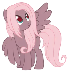 Size: 2268x2380 | Tagged: safe, artist:sinamuna, derpibooru import, oc, oc:coco blossom, unofficial characters only, pegasus, pony, base used, blue eyes, brown fur, female, g4, green eyes, image, long hair, mare, next gen:mewverse, next generation, offspring, parent:fluttershy, parent:king sombra, parents:sombrashy, pegasus wings, pink hair, png, red pupils, smiling, solo, wings