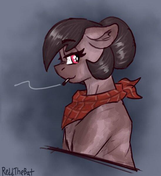 Size: 1430x1566 | Tagged: safe, artist:reddthebat, derpibooru import, oc, oc:number nine, unofficial characters only, earth pony, pony, cigarette, ear fluff, female, floppy ears, image, jpeg, lidded eyes, mare, signature, solo