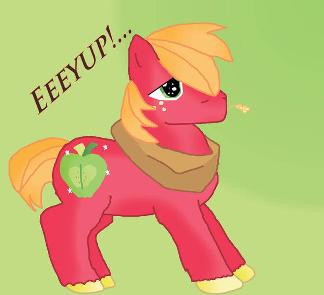 Size: 749x682 | Tagged: safe, artist:hannahmozcoolchic, derpibooru import, big macintosh, earth pony, exclamation point, eyup, green background, hay, image, jpeg, question mark, sad, simple background, solo, teary eyes