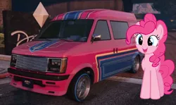 Size: 816x487 | Tagged: safe, artist:didgereethebrony, derpibooru import, part of a set, pinkie pie, earth pony, pony, 1000 years in photoshop, car, grand theft auto, image, png, solo