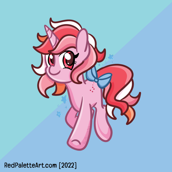 Size: 1500x1500 | Tagged: safe, artist:redpalette, derpibooru import, galaxy (g1), pony, unicorn, g1, bow, cute, female, image, mare, png, sgap, smiling, sogreatandpowerful, space, tail, tail bow, trotting