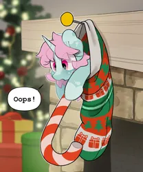Size: 2243x2701 | Tagged: safe, artist:mochi_nation, derpibooru import, oc, oc:scoops, pony, unicorn, candy, candy cane, christmas, christmas stocking, christmas tree, cute, food, holiday, image, png, solo, tree