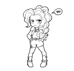 Size: 2424x2339 | Tagged: safe, artist:mrs1989, derpibooru import, adagio dazzle, equestria girls, blushing, boots, chibi, clothes, dialogue, female, g4, hand on hip, high heel boots, image, jpeg, korean, looking at you, monochrome, moon runes, shoes, simple background, sketch, solo, speech bubble, talking to viewer, white background