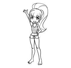 Size: 2424x2339 | Tagged: safe, artist:mrs1989, derpibooru import, sonata dusk, equestria girls, barefoot, clothes, feet, female, g4, hand on hip, image, jpeg, looking at you, monochrome, shorts, simple background, sketch, smiling, smiling at you, solo, tanktop, waving, waving at you, white background