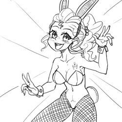 Size: 800x800 | Tagged: suggestive, artist:mrs1989, derpibooru import, pinkie pie, equestria girls, alternate hairstyle, breasts, bunny ears, bunny suit, bunny tail, clothes, cuffs (clothes), fishnets, g4, image, jpeg, leotard, monochrome, playboy bunny, playboy bunny pinkie pie, simple background, sketch, tail, white background