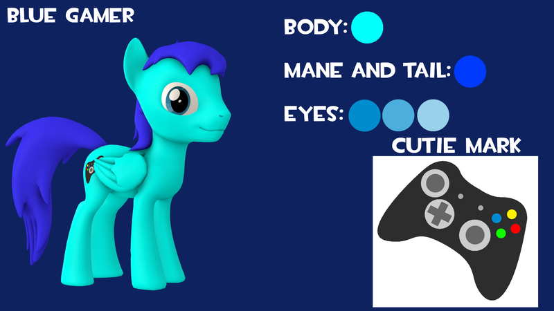 Size: 1920x1080 | Tagged: safe, artist:lancescout, derpibooru import, oc, oc:blue gamer, unofficial characters only, pegasus, pony, 3d, controller, cutie mark, image, male, pegasus oc, png, reference sheet, solo, source filmmaker, wings