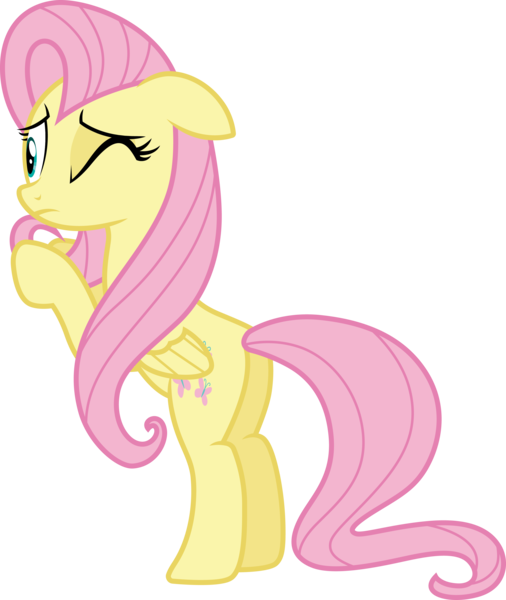 Size: 3000x3555 | Tagged: safe, artist:cloudy glow, derpibooru import, fluttershy, pegasus, pony, it ain't easy being breezies, bipedal, bipedal leaning, image, leaning, one eye closed, png, simple background, solo, transparent background, vector