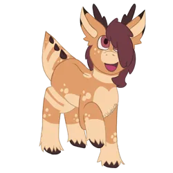 Size: 2132x2132 | Tagged: safe, artist:lil_vampirecj, derpibooru import, oc, ponified, unofficial characters only, deer, hybrid, pony, antlers, brown eyes, coat markings, colored, commission, digital art, dinosaur pony, dinosaur tail, facial markings, flat colors, fur, hair, hooves, horns, image, krita, kyoryu, mealy mouth (coat marking), pale belly, png, simple background, socks (coat marking), solo, tail, transparent background, unshorn fetlocks