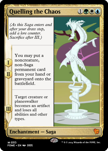 Size: 375x523 | Tagged: safe, derpibooru import, edit, discord, draconequus, the return of harmony, ccg, image, magic the gathering, petrification, png, statue, trading card, trading card edit, trading card game
