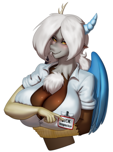 Size: 1422x1911 | Tagged: suggestive, artist:marauder6272, derpibooru import, discord, anthro, draconequus, big breasts, blushing, breasts, bust, busty eris, button-up shirt, cleavage, clipboard, clothes, eris, g4, huge breasts, image, looking at you, png, rule 63, shirt