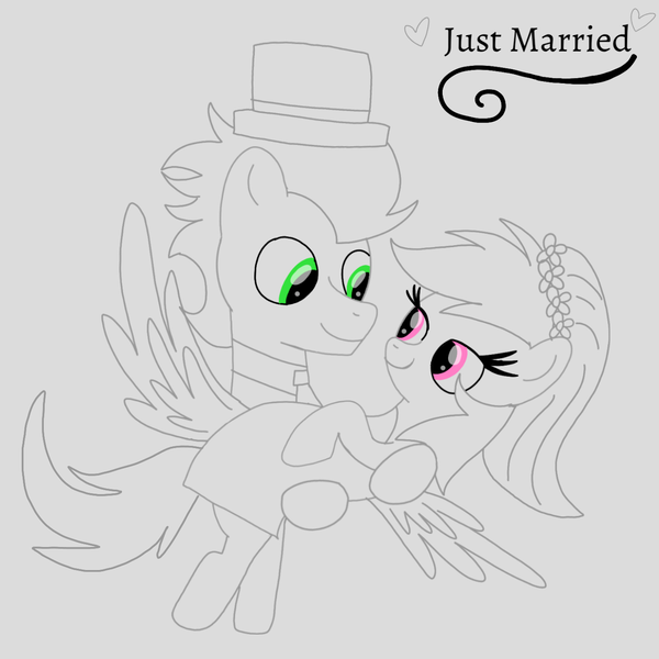 Size: 1400x1400 | Tagged: safe, artist:mrsdashskies, derpibooru import, rainbow dash, soarin', pegasus, pony, bridal carry, bride, carrying, clothes, dress, female, groom, husband and wife, image, just married, looking at each other, looking at someone, male, mare, marriage, married couple, png, shipping, sketch, smiling, smiling at each other, soarindash, stallion, straight, tuxedo