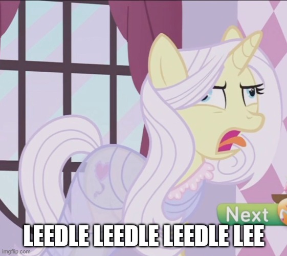 Size: 561x500 | Tagged: safe, derpibooru import, edit, edited screencap, screencap, lily lace, honest apple, derp, faic, image, imgflip, jpeg, leedle leedle leedle lee, reference, shanghaied, spongebob reference, spongebob squarepants