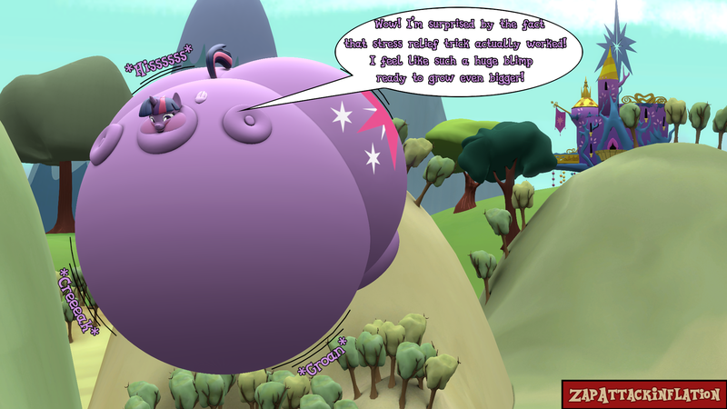 Size: 1920x1080 | Tagged: questionable, artist:zapattackinflation, derpibooru import, twilight sparkle, twilight sparkle (alicorn), alicorn, pony, 3d, belly, big belly, bingo wings, blushing, butt, female, floating, hill, huge belly, huge butt, image, impossibly large belly, impossibly large butt, inflation, large butt, mountain, neck roll, onomatopoeia, png, puffy cheeks, revamped ponies, solo, solo female, source filmmaker, speech bubble, spherical inflation, stretched cutie mark, text, twiblimp sparkle, twibutt, twilight's castle, watermark