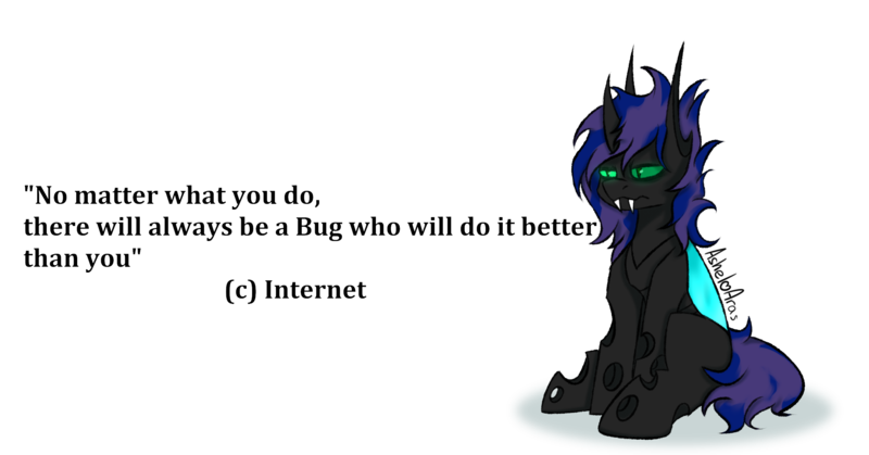 Size: 2486x1301 | Tagged: safe, artist:ashel_aras, derpibooru import, oc, oc:ashel, unofficial characters only, changeling, changeling oc, image, meme, png, simple background, solo, text, transparent background