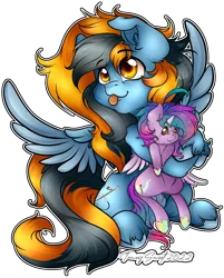 Size: 3066x3816 | Tagged: safe, artist:tawnysweet, derpibooru import, oc, oc:dazzling talents, oc:skittle, unofficial characters only, alicorn, pegasus, pony, floppy ears, hug, image, plushie, png, simple background, solo, transparent background