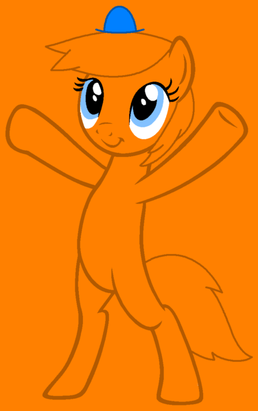 Size: 753x1202 | Tagged: safe, artist:101pandamaniac101, artist:spitfirethepegasusfan39, ponerpics import, ponified, earth pony, pony, adult blank flank, arms in the air, base used, bipedal, blank flank, g4, hands in the air, hat, image, male, mr. men, mr. tickle, orange background, png, simple background, smiling, solo, stallion