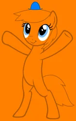 Size: 753x1202 | Tagged: safe, artist:101pandamaniac101, artist:spitfirethepegasusfan39, ponerpics import, ponified, earth pony, pony, adult blank flank, arms in the air, base used, bipedal, blank flank, g4, hands in the air, hat, image, male, mr. men, mr. tickle, orange background, png, simple background, smiling, solo, stallion