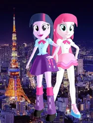 Size: 750x1000 | Tagged: safe, derpibooru import, pinkie pie, twilight sparkle, equestria girls, equestria girls series, 3d, clothes, cosplay, costume, hime cut, image, japanese, jpeg, long hair, mmd, moon runes, tokyo