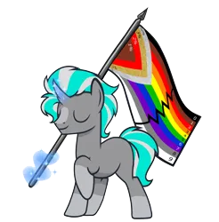 Size: 2666x2710 | Tagged: safe, artist:northglow, derpibooru import, edit, unauthorized edit, oc, oc:flame belfrey, unofficial characters only, pony, unicorn, blaze (coat marking), coat markings, eyes closed, facial markings, flag, image, magic, male, png, pride flag, resistor, simple background, socks (coat marking), solo, stallion, transparent background