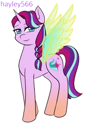 Size: 1451x1904 | Tagged: safe, artist:hayley566, derpibooru import, starlight glimmer, sunny starscout, alicorn, pony, g5, my little pony: a new generation, female, fusion, image, mare, markings, multicolored hair, png, race swap, simple background, solo, sunnycorn, transparent background