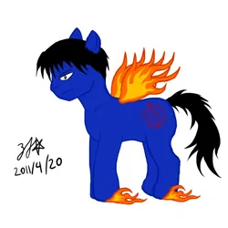 Size: 800x800 | Tagged: dead source, safe, artist:zjg, derpibooru import, ponified, pegasus, pony, 2011, crossover, fire, fullmetal alchemist, image, male, png, roy mustang, rule 85, simple background, solo, stallion, tail, white background