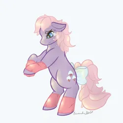 Size: 800x800 | Tagged: safe, artist:eev-craft, derpibooru import, earth pony, pony, g1, my little pony: the movie (g1), 2017, baby lickety-split, bow, clothes, crying, female, filly, foal, image, leg warmers, png, rearing, sad, signature, simple background, solo, tail, tail bow, white background