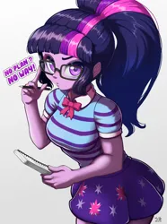 Size: 744x1000 | Tagged: safe, artist:the-park, ponerpics import, ponybooru import, sci-twi, twilight sparkle, equestria girls, female, glasses, image, notebook, png, simple background, solo, talking to viewer, white background