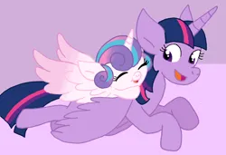 Size: 1120x766 | Tagged: safe, artist:cmara, derpibooru import, princess flurry heart, twilight sparkle, twilight sparkle (alicorn), alicorn, pony, aunt and niece, auntie twilight, baby, baby pony, cute, duo, duo female, eyes closed, female, filly, flurrybetes, foal, g4, image, mare, png, smiling, traditional art, twiabetes