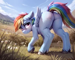 Size: 4128x3328 | Tagged: suggestive, ai content, derpibooru import, machine learning generated, prompter:raif, stable diffusion, rainbow dash, butt blush, generator:easyfluff v11.2, image, png