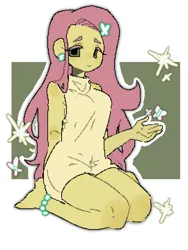 Size: 1080x1440 | Tagged: safe, artist:tianye45478, derpibooru import, human, clothes, female, image, kneeling, pink hair, pixel art, png, smiling, solo, solo female, yellow skin