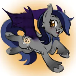 Size: 2400x2400 | Tagged: safe, artist:sparkytopia, derpibooru import, oc, oc:echo, bat pony, pony, bat pony oc, bat wings, blue hair, colored sketch, ear fluff, female, g4, gray coat, image, mare, obtrusive watermark, open mouth, png, purple wings, sharp teeth, signature, simple background, sketch, solo, teeth, unshorn fetlocks, watermark, wings, yellow eyes
