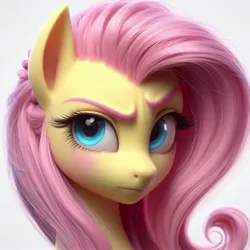 Size: 1024x1024 | Tagged: safe, ai content, derpibooru import, machine learning generated, prompter:bracks26, fluttershy, pegasus, pony, bust, eyebrows, female, generator:dall-e 3, image, jpeg, mare, portrait, raised eyebrow, simple background, solo, white background