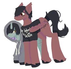 Size: 1444x1396 | Tagged: safe, artist:clandestine, derpibooru import, ponified, pegasus, pony, unicorn, clothes, emo, eyeliner, fall out boy, hoodie, image, makeup, messy tail, pete wentz, png, scar, self harm, self harm scars, shirt, simple background, skrillex, t-shirt, tail, transparent background, wings