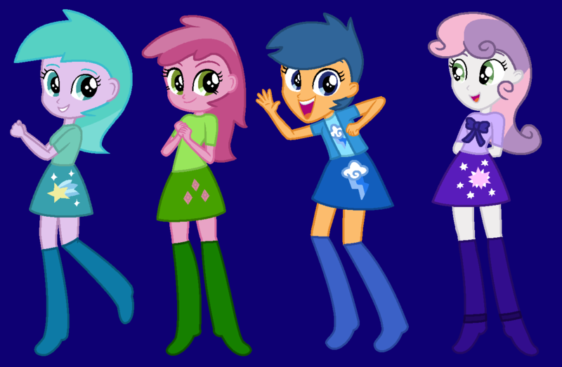 Size: 1336x874 | Tagged: safe, artist:sillylittleprincess, artist:toybonnie54320, ponerpics import, first base, ruby pinch, sweetie belle, series:my little filly: friendship is magic, equestria girls, adorabase, aura (g4), aurabetes, awesome, base used, blue background, boots, bowtie, clothes, cute, cutie mark, cutie mark on clothes, cutie mark on skirt, dark blue background, diasweetes, equestria girls-ified, fabulous, female, girly girl, image, jacket, mane four, open mouth, open smile, pinchybetes, png, ribbon, shirt, shoes, simple background, smiling, tomboy