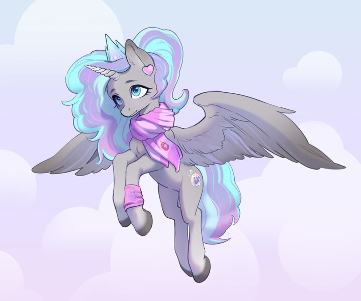 Size: 1422x1189 | Tagged: safe, artist:styarema, derpibooru import, oc, unofficial characters only, alicorn, adventure time, clothes, crown, ear piercing, earring, flying, image, jewelry, jpeg, lumpy space princess, piercing, princess bubblegum, regalia, scarf, solo