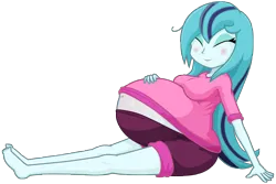 Size: 7200x4800 | Tagged: safe, artist:xniclord789x, derpibooru import, sonata dusk, human, equestria girls, barefoot, belly, belly blush, big belly, blushing, clothes, eyes closed, feet, g4, image, messy hair, pajamas, png, pregnant, simple background, transparent background